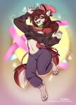  2022 5_fingers anthro breasts brown_body brown_fur canid canine canis collar digital_media_(artwork) female fingers fur green_eyes hi_res looking_at_viewer mammal midriff navel open_mouth purplelemons red_wolf skylar_zero smile solo teeth tongue wolf 