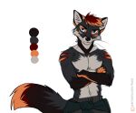  2022 5_fingers anthro black_body black_fur blue_eyes canid canine clothed clothing digital_media_(artwork) fingers fox fur koul looking_at_viewer male mammal shirtless solo 