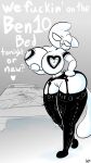  &lt;3 2019 anthro bed bedroom_eyes ben_10 ben_tennyson big_breasts breast_squish breasts cartoon_network clothing curvy_figure detailed_background dialogue digital_media_(artwork) domestic_cat english_text felid feline felis female fur furniture genitals gloryworm hand_on_hip hi_res holding_breast hourglass_figure huge_breasts legwear long_tail looking_at_viewer mammal mitten_hands narrowed_eyes nipples owo_whatziss_(gloryworm) profanity pussy seductive signature solo squish standing stockings talking_to_viewer text thick_thighs thigh_highs toony voluptuous white_body white_fur wide_hips 