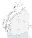  2022 anthro asian_clothing belly big_belly blush canid canine canis clothing domestic_dog east_asian_clothing fugashi4090 haori humanoid_hands japanese_clothing kemono male mammal moobs navel nipples overweight overweight_male simple_background sketch solo tongue tongue_out 