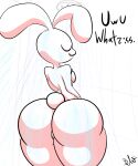  2019 anthro big_butt butt detailed_background digital_media_(artwork) dump_truck_ass eyes_closed female flat_chested fur genitals gloryworm hi_res huge_butt inside lagomorph leporid long_ears mammal nude pussy rabbit short_tail shower showering signature smile solo standing thick_thighs toony uwu uwu_hewwo_(gloryworm) water wet white_body white_fur wide_hips 