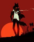  anthro biped bottomwear canid canine canis clothing dreamworks eyewear hi_res male mammal mr._wolf_(the_bad_guys) necktie official_art outside palm_tree pants pierreperifel plant shirt solo sun sunglasses sunset the_bad_guys topwear tree wolf 