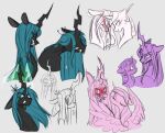  absurd_res arthropod black_body blue_hair blush bodily_fluids changeling chub-wub crown equid equine fangs female feral friendship_is_magic green_eyes hair hasbro hi_res horn long_hair mammal my_little_pony notched_wings princess_cadance_(mlp) princess_celestia_(mlp) queen_chrysalis_(mlp) sketch sweat tongue tongue_out twilight_sparkle_(mlp) unicorn winged_unicorn wings 
