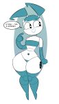  blue_hair breasts clothing dialogue female hair hi_res humanoid jenny_wakeman machine my_life_as_a_teenage_robot navel nickelodeon panties pigtails robot short_stack small_breasts solo speech_bubble thick_thighs topwear tube_top underwear wide_hips zetaskully 
