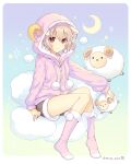  1girl animal_ears brown_eyes brown_hair horns original sheep_ears sheep_horns tsunako 