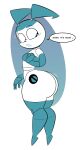  big_butt blue_hair bottomless breasts butt clothed clothing dialogue female hair hi_res humanoid jenny_wakeman machine my_life_as_a_teenage_robot nickelodeon partially_clothed pigtails robot short_stack small_breasts solo speech_bubble thick_thighs topwear tube_top wide_eyed wide_hips zetaskully 