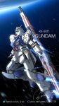  aqua_eyes char&#039;s_counterattack character_name commentary_request english_text flying gundam mecha mobile_suit no_humans nu_gundam nu_gundam_(rx-93ff) pixiv_id science_fiction serike_w signature solo thrusters twitter_username v-fin 
