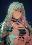  1girl armor blue_eyes breast_tattoo breasts cleavage cleavage_cutout clothing_cutout ethel_(xenoblade) fuwamoko_momen_toufu heterochromia highres large_breasts long_hair red_eyes shoulder_armor silver_hair solo tattoo very_long_hair xenoblade_chronicles_(series) xenoblade_chronicles_3 