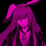  absurdres animal_ears bangs black_background blazer collared_shirt dark_background eyebrows_visible_through_hair hair_between_eyes highres jacket light_purple_hair limited_palette long_hair looking_at_viewer necktie purple_hair purple_theme rabbit_ears red_eyes reisen_udongein_inaba shirt smile suit_jacket teeth touhou upper_body weedhollow_(dokuran) white_shirt 