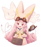  1girl bag chiyo_(195815) cropped_torso fate/grand_order fate_(series) habetrot_(fate) hat heart heart_hands long_hair paw_print paw_print_background pink_eyes pink_hair pointy_ears satchel spool 
