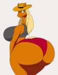  animated anthro big_breasts big_butt blonde_hair blue_eyes bouncing_butt breasts butt butt_jiggle clothed clothing coin dialogue digital_media_(artwork) english_text equid equine female fur hair hat headgear headwear hi_res horse huge_breasts huge_butt huge_hips huge_thighs hyper hyper_butt jiggling looking_back mammal orange_body orange_fur solo tansau text thick_thighs 