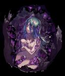  1girl blue_hair breasts completely_nude crystal egg hair_between_eyes hatching long_hair looking_at_viewer monster_girl mullmull02 multicolored_eyes nude original parted_lips purple_eyes sitting small_breasts solo wariza 