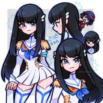  2girls black_hair blue_eyes epaulettes high_collar highres hime_cut junketsu kill_la_kill kiryuuin_satsuki long_hair matoi_ryuuko multicolored_hair multiple_girls pleated_skirt red_hair school_uniform senketsu short_hair skirt streaked_hair thick_eyebrows touyarokii white_legwear 