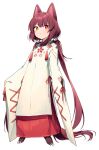  1girl :&lt; absurdly_long_hair animal_ears animal_feet bangs brown_hair closed_mouth clothing_request dog_ears dog_girl dog_hair_ornament dog_tail eyebrows_visible_through_hair floral_print hair_ornament heterochromia highres inui_toko long_hair long_skirt long_sleeves nijisanji red_eyes red_ribbon red_skirt ribbon skirt sleeves_past_wrists solo sukuna136 tail tassel twintails very_long_hair virtual_youtuber yellow_eyes 