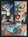  2021 anthro canid canine canis clothed clothing comic conditional_dnp dialogue digital_media_(artwork) duo english_text female fur hair hi_res jackal joshua_(ghostbane) male mammal scappo text tsenaya wolf 