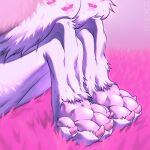  2020 4_toes abstract_background ambiguous_gender anthro beastfromhell claws colored_nails feet foot_fetish foot_focus fur hi_res kneeling nails pawpads pink_nails pink_pawpads pink_toenails simple_background soles solo toe_claws toes white_body white_fur 