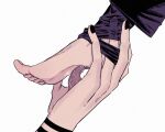  2boys arm_tattoo black_legwear black_nails black_pants commentary_request feet foot_focus fushiguro_megumi fushirun_rung hand_mouth jujutsu_kaisen licking licking_foot male_focus multiple_boys no_shoes pants ryoumen_sukuna_(jujutsu_kaisen) soles stirrup_legwear tattoo toeless_legwear toes tongue tongue_out yaoi 