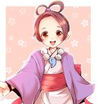  1girl ace_attorney any813 brown_eyes brown_hair hair_rings highres japanese_clothes jewelry kimono looking_at_viewer magatama necklace open_mouth pearl_fey short_hair smile solo 