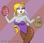  anthro arcatech blonde_hair broodal bunny_costume clothing costume female hair hariet_(mario) hi_res lagomorph leporid long_ears mammal mario_bros nintendo rabbit red_eyes solo super_mario_odyssey tagme teeth video_games white_body 