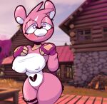  anthro big_breasts breasts clothing cuddle_team_leader epic_games female fortnite hi_res human mammal pink_clothing pink_shirt pink_topwear shirt solo topwear ursid video_games weapon wolito 