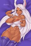  abs ange1witch animal_humanoid areola big_breasts breasts clothing dark_body dark_skin female genitals hi_res humanoid lagomorph lagomorph_humanoid legwear leporid_humanoid mammal mammal_humanoid miruko muscular muscular_female my_hero_academia nipples pussy rabbit_humanoid solo thick_thighs thigh_highs wide_hips 