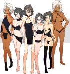  3boys 3girls abs absurdres ahoge black_dress black_legwear black_shorts blue_eyes blush breasts bulge crossdressing dark-skinned_female dark-skinned_male dark_skin dress flat_chest full_body genderswap genderswap_(mtf) glasses green_eyes grey_hair height_difference highres indie_virtual_youtuber kushizaki_(vtuber) large_breasts long_legs medium_breasts mole mole_above_eye multiple_boys multiple_girls muscular muscular_female navel original otoko_no_ko purple_eyes short_twintails shorts simple_background socks solo st_(youx1119) thighhighs twintails virtual_youtuber 