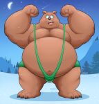  anthro belly big_belly black_nose blush brown_bear bulge cartoon_network clothing grizzly_(wbb) grizzly_bear hi_res humanoid_hands male mammal moon mountain night obese obese_male outside overweight overweight_male plant shooting_star solo stompsthecroc tree underwear ursid ursine we_bare_bears 