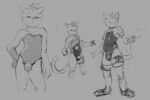  anthro biped bulge clothed clothing crossdressing front_view hair hand_on_hip looking_aside looking_at_viewer male monochrome multiple_images oselotti oselotti_(character) short_hair shoulder_tuft sketch smile solo standing tuft 