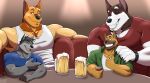  absurd_res alcohol anthro armpit_hair beer beer_mug beverage beverage_can black_hair black_nose blue_clothing blue_shirt blue_topwear body_hair brown_body brown_fur canid canine canis clock clothing domestic_dog elias_lehtinen finnish_spitz fur furniture german_shepherd gesture green_clothing green_jacket green_topwear grey_body grin group hair hand_on_shoulder herding_dog hi_res husky jacket jake_(jakewolf00) looking_down male mammal maroon_shirt multicolored_body multicolored_fur nelldemon nordic_sled_dog pastoral_dog ranger_(rangershepherd) shirt sitting size_difference sleeveless_shirt smartwatch smile spitz table tan_body tan_fur teeth thumbs_up topwear vladimir_huskyov watch white_body white_fur white_undershirt wolf 