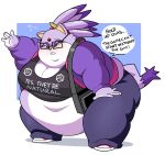  2022 absurd_res anthro bag belly big_belly big_breasts blaze_the_cat blush bottomwear breasts chubby_cheeks chubby_female clothing dewlap_(anatomy) domestic_cat double_chin dungeons_and_dragons eyewear felid feline felis female footwear forehead_gem fur glasses hair hasbro hi_res huge_breasts hyper hyper_belly jacket lavender_fur mammal morbidly_obese morbidly_obese_anthro morbidly_obese_female navel neck_bulge nerd obese obese_anthro obese_female overweight overweight_anthro overweight_female pants pencil_(object) ponytail purple_body purple_fur sega shirt shoes simple_background solo sonic_the_hedgehog_(series) speech_bubble superspoe thick_thighs topwear wide_hips wizards_of_the_coast 
