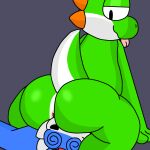  anthro butt canid canine facesitting fox green_yoshi hair happy hi_res lyncario male male/male mammal mario_bros nintendo nude simple_background smile tongue tunfox_(lyncario) video_games yoshi yoshi_(character) 