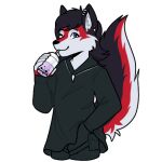  alexander_deathblossom anthro arctic black_body black_fur black_hair blue_eyes booba canid canine canis fur hair karherina male mammal piercing red_body red_fur solo sticker white_body white_fur wolf 