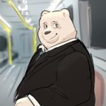  2022 absurd_res anthro belly big_belly black_nose blush clothing hi_res inside lentejota6 male mammal necktie overweight overweight_male shirt sitting solo topwear ursid 