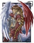  2boys angel braid devil duo_maxwell gundam gundam_wing heero_yui male wings yaoi 
