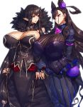  2girls artist_request black_hair breasts brown_eyes cleavage curvy dress elf highres huge_breasts long_dress long_hair melon22 multiple_girls parted_lips pointy_ears purple_eyes smile tagme wide_hips 