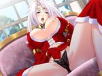  1girl black_panties blue_eyes breasts cleavage crown dress earrings erect_nipples female fingering game_cg hair_ornament hand_in_panties himegoto-ai huge_breasts indoors jewelry long_hair lots_of_jewelry masturbating masturbation milf moan mother nipples no_bra open_mouth panties pussy_juice queen ramurissa_(himegoto-ai) royal sky solo underwear wet_panties white_hair 