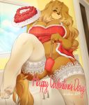  2018 anthro big_breasts breasts canid canine cherrikissu digital_media_(artwork) female holidays looking_at_viewer mabel_(cherrikissu) mammal solo thick_thighs valentine&#039;s_day 