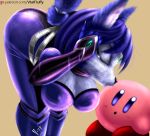  2019 anthro big_breasts big_butt black_nose blue_fur blue_hair blush breasts butt canid canine clothed clothing digital_media_(artwork) duo female fox fur hair hi_res huge_breasts huge_butt kirby kirby_(series) krystal mammal multicolored_tail nintendo nipples short_hair simple_background star_fox thick_thighs v-tal video_games white_fur 