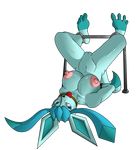  animal_ears artist_request ball_gag bdsm blue_hair bondage bound breasts furry gag glaceon highres pokemon pussy thekid123_(artist) upside-down upside_down 