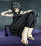  1girl artist_request barefoot bed black_nails breasts feet female foot medusa_gorgon nail_polish short_hair sitting solo soul_eater toes yellow_eyes yellow_nails 