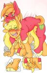  2018 absurd_res anthro anthro_on_feral applejack_(mlp) bestiality big_macintosh_(mlp) blackbewhite2k7 blonde_hair blush bodily_fluids breasts brother brother_and_sister chest_tuft comic cutie_mark digital_media_(artwork) drooling earth_pony equid equine feral freckles friendship_is_magic fur hair hasbro hi_res hooves horse mammal my_little_pony open_mouth open_smile orange_body orange_fur pony red_body red_fur saliva sex shrinking_breast sibling simple_background sister smile sweat tuft white_background 