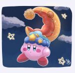  ._. 1other absurdres blue_eyes blush_stickers cloud crescent crescent_moon hat highres kirby kirby_(series) kirby_and_the_forgotten_land moon night nightcap pom_pom_(clothes) rd4o9 sleepy star_(symbol) 
