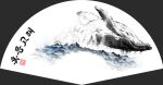  animal dripping folding_fan grey_background hand_fan highres lw_goombang no_humans ocean original painterly simple_background water whale 
