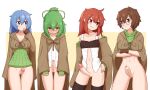  4girls aussa_the_earth_charmer black_legwear blue_eyes blue_hair blush breasts brown_eyes brown_hair closed_mouth collarbone commission crossed_arms duel_monster erection eria_the_water_charmer foreskin futanari glasses green_eyes green_hair green_sweater grin hair_between_eyes hand_on_hip highres hiita_the_fire_charmer intravaginal_futanari liveactors long_hair medium_breasts multiple_girls penis phimosis red_hair robe shirt short_hair small_breasts smile sweater thighhighs two-tone_background uncensored white_shirt wide_sleeves wynn_the_wind_charmer yu-gi-oh! 