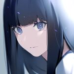  1girl absurdres bangs black_hair blue_eyes blue_theme blunt_bangs closed_mouth crying crying_with_eyes_open face film_grain highres looking_at_viewer mole mole_under_eye original solo tears upper_body urata_asao 