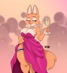  2022 4_fingers absurd_res alcohol anthro beverage breasts canid canine clothed clothing clothing_lift container cup diane_foxington dreamworks dress dress_lift drinking_glass female fingers fox glass glass_container glass_cup half-closed_eyes hi_res holding_beverage holding_cup holding_object joaoppereiraus mammal narrowed_eyes signature solo the_bad_guys thick_thighs 