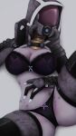  alien alien_humanoid bra breasts clothing female hi_res humanoid impracticalart legwear mass_effect not_furry panties quarian solo spread_legs spreading tali&#039;zorah thigh_highs underwear video_games 