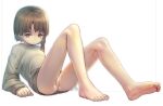  1girl :| artist_request asymmetrical_hair bare_legs barefoot brown_eyes brown_hair closed_mouth expressionless full_body grey_sweater hair_ornament hairclip iwakura_lain legs looking_at_viewer lying no_pants non-web_source on_back panties serial_experiments_lain short_hair simple_background single_sidelock solo source_request sweater toes underwear white_background white_panties x_hair_ornament 