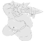  2022 anthro asian_clothing belly big_belly clothing east_asian_clothing fundoshi hi_res japanese_clothing kemono male mammal moobs navel nipples overweight overweight_male simple_background sketch solo suishou0602 underwear ursid weapon white_background 