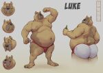  2022 anthro belly big_belly big_butt brown_body butt canid canine canis domestic_dog hi_res humanoid_hands male mammal model_sheet moobs nipples overweight overweight_male solo themorghull 